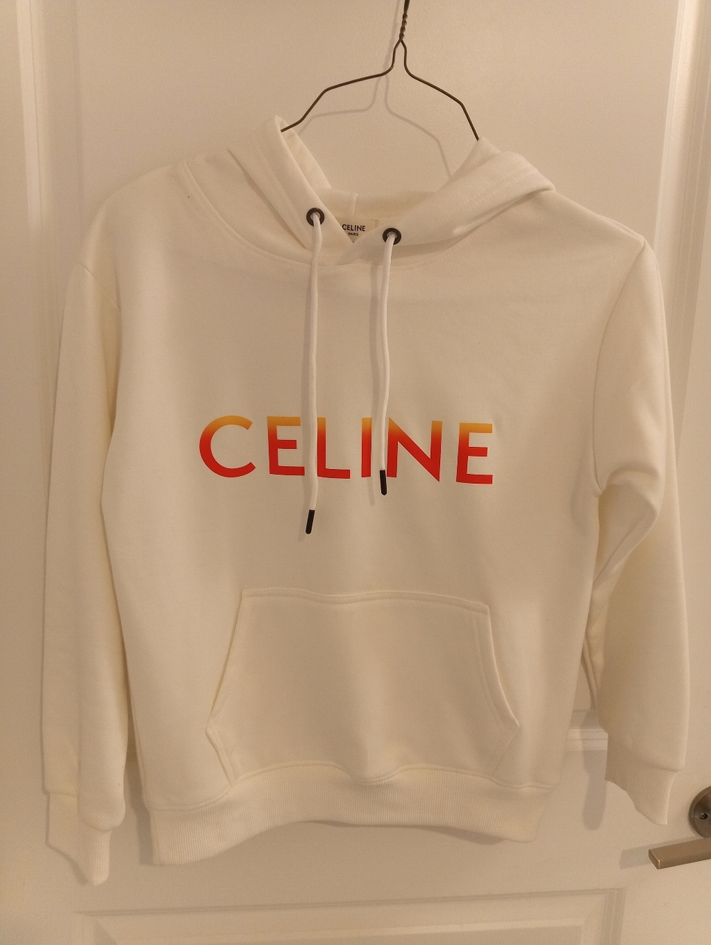 Celine White Cotton Pullover Hoodie